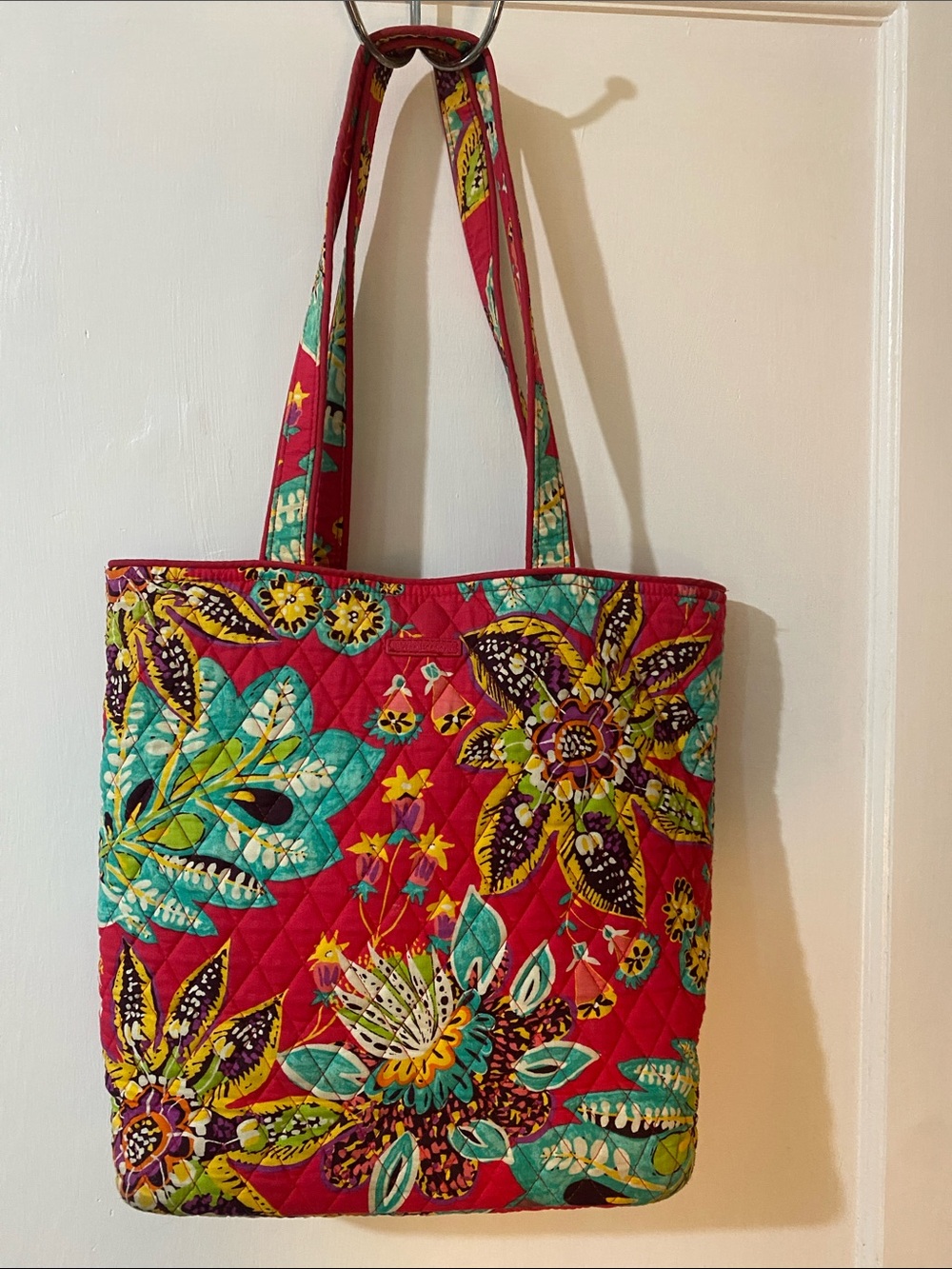 Vera Bradley Quilted Tote in Raspberry, Teal, Yellow, and Purple